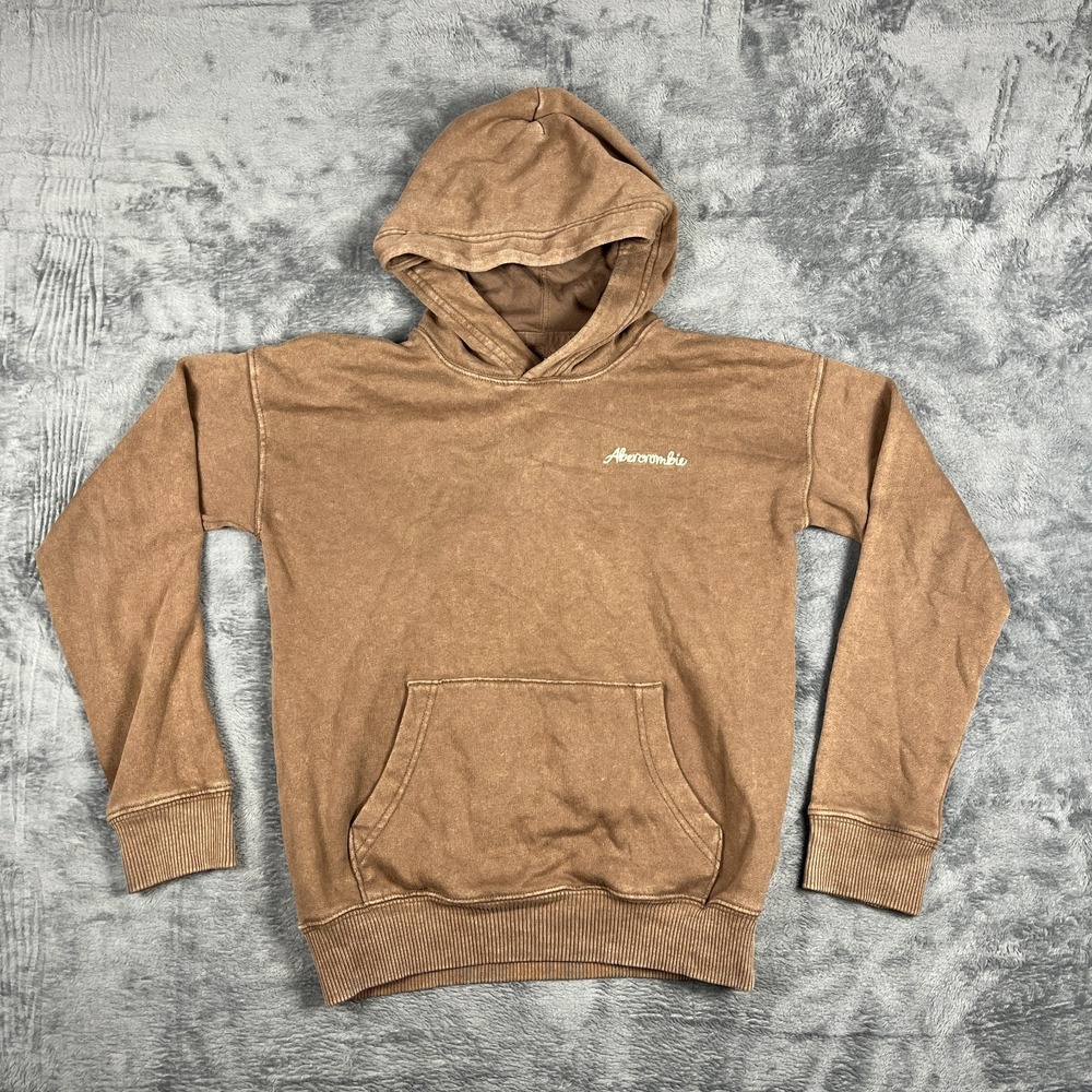 Abercrombie & Fitch Kids Brown Popover Hoodie Embroidered Logo Relaxed Fit 9/10